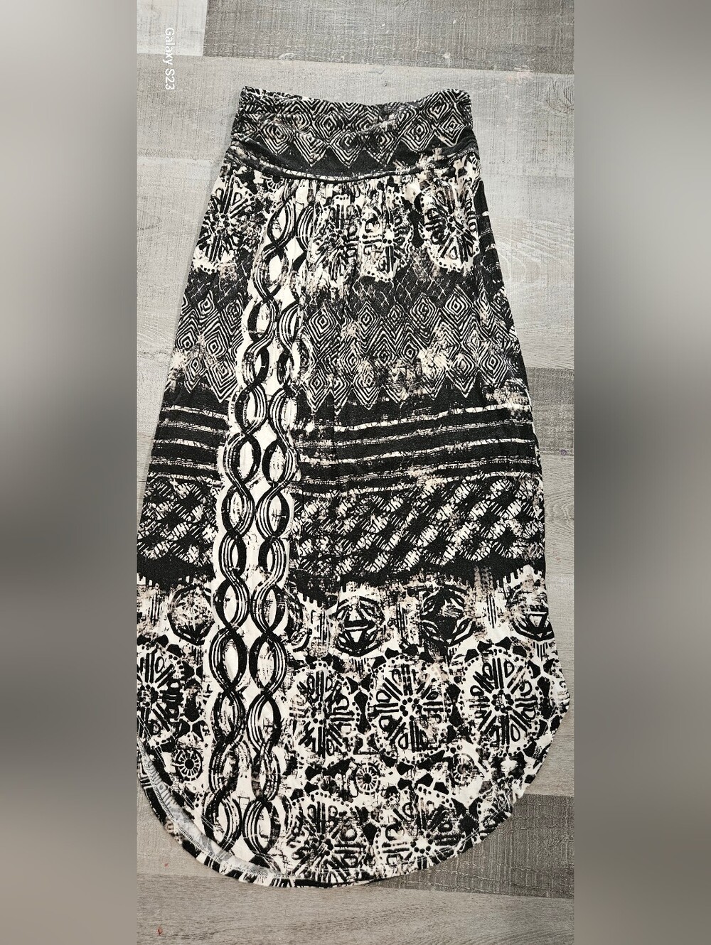 Maeve Black and White Geometric Printed Maxi Skirt Elastic Waist Round Bottom XS